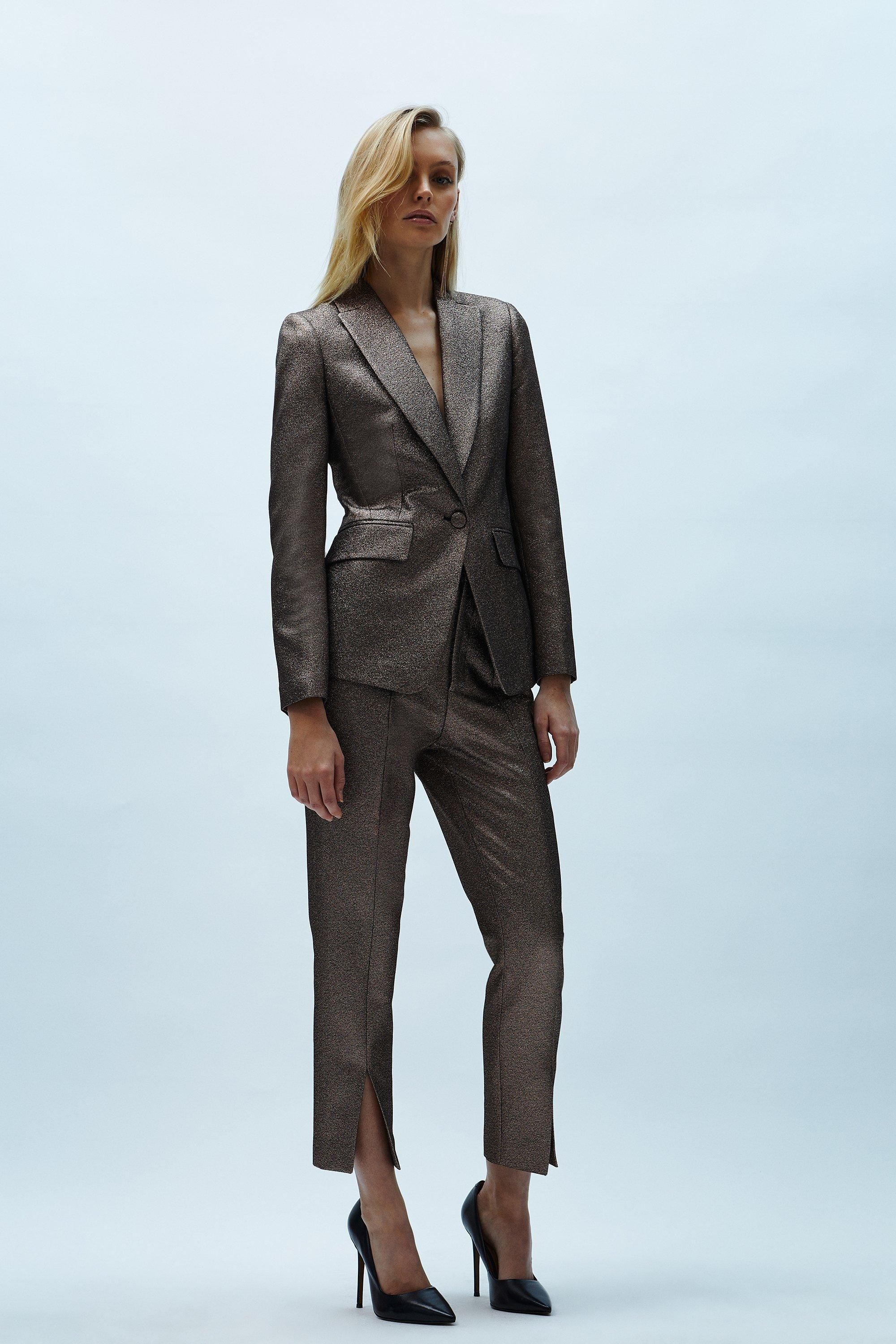 Coast Split Front Metallic Jacquard Trouser Gold image 1