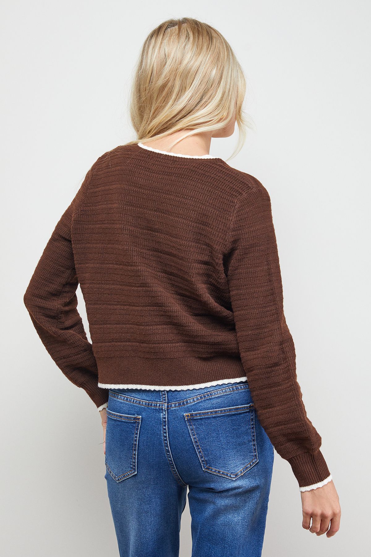 Oasis Contrast Tie Detail Cardigan Chocolate image 3