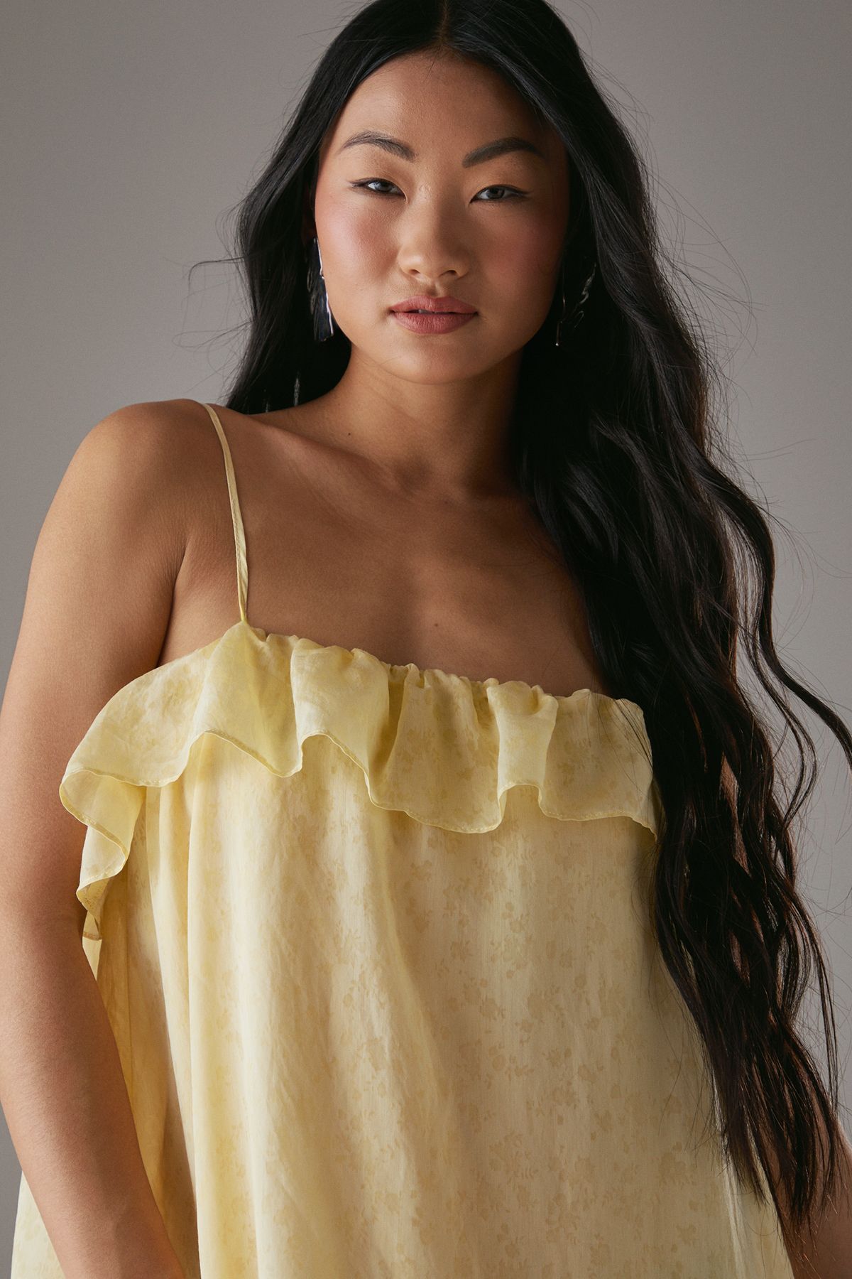 Warehouse Petite Rose Organza Strappy Frill Midi Sundress Yellow image 2