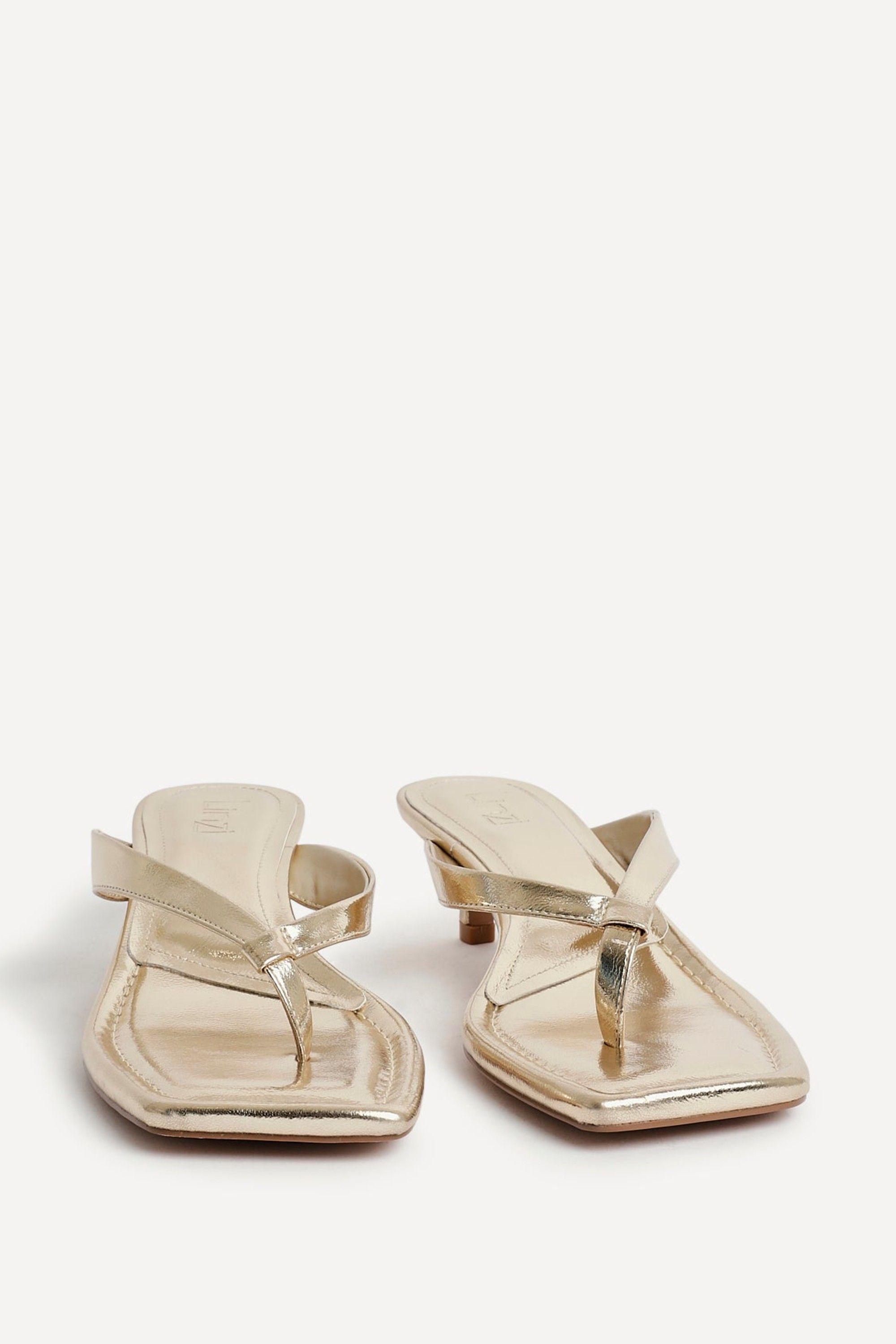 Linzi Potential Gold Faux Leather Toe Post Kitten Heel image 3