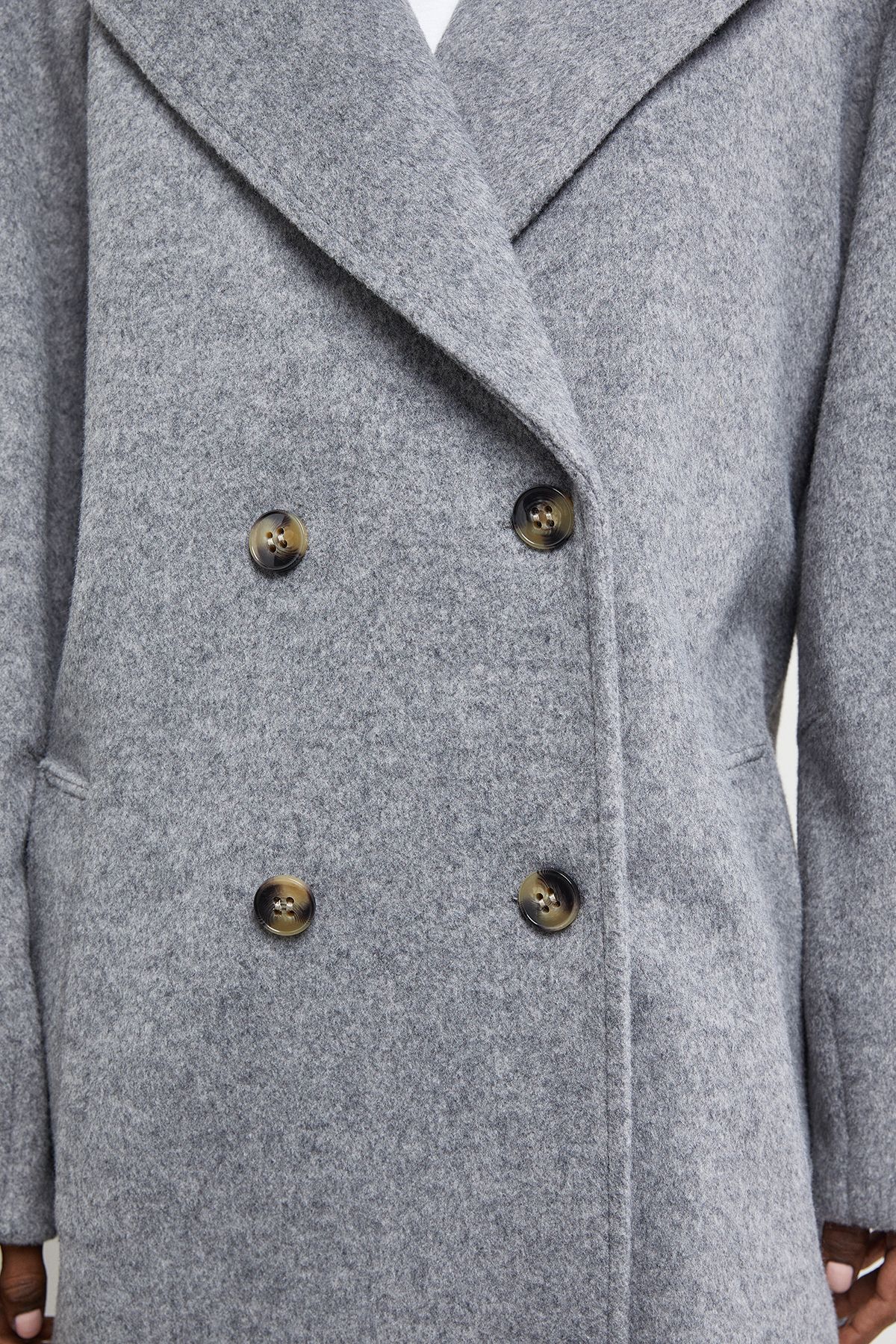 Warehouse Oversized Pleat Back Detail Maxi Coat Grey Marl image 5