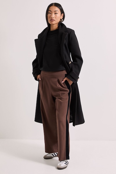 Dorothy Perkins Petite Stripe Detail Belted Straight Leg Trouser Chocolate