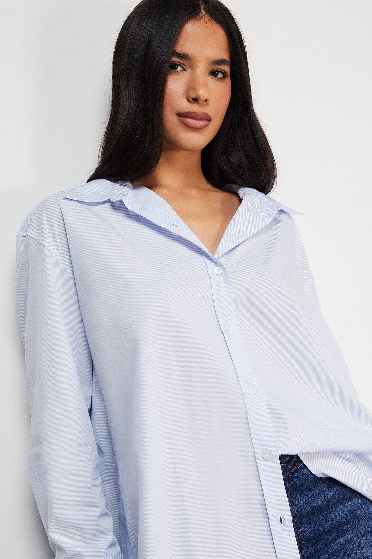 Warehouse Oversized Bow Back Shirt Blue image 4