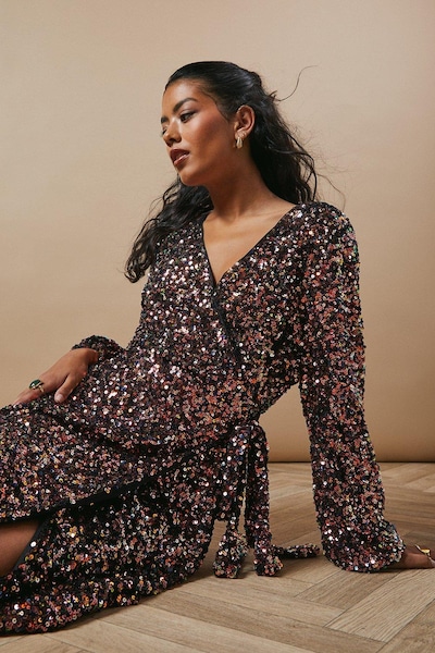 Oasis Petite Occasion Sequin Wrap Midi Dress