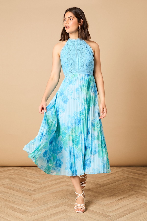 Oasis Printed Lace Mix Halterneck Midi Dress Floral