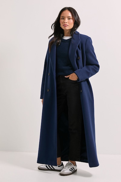 Dorothy Perkins Maxi Length Double Breasted Coat Navy