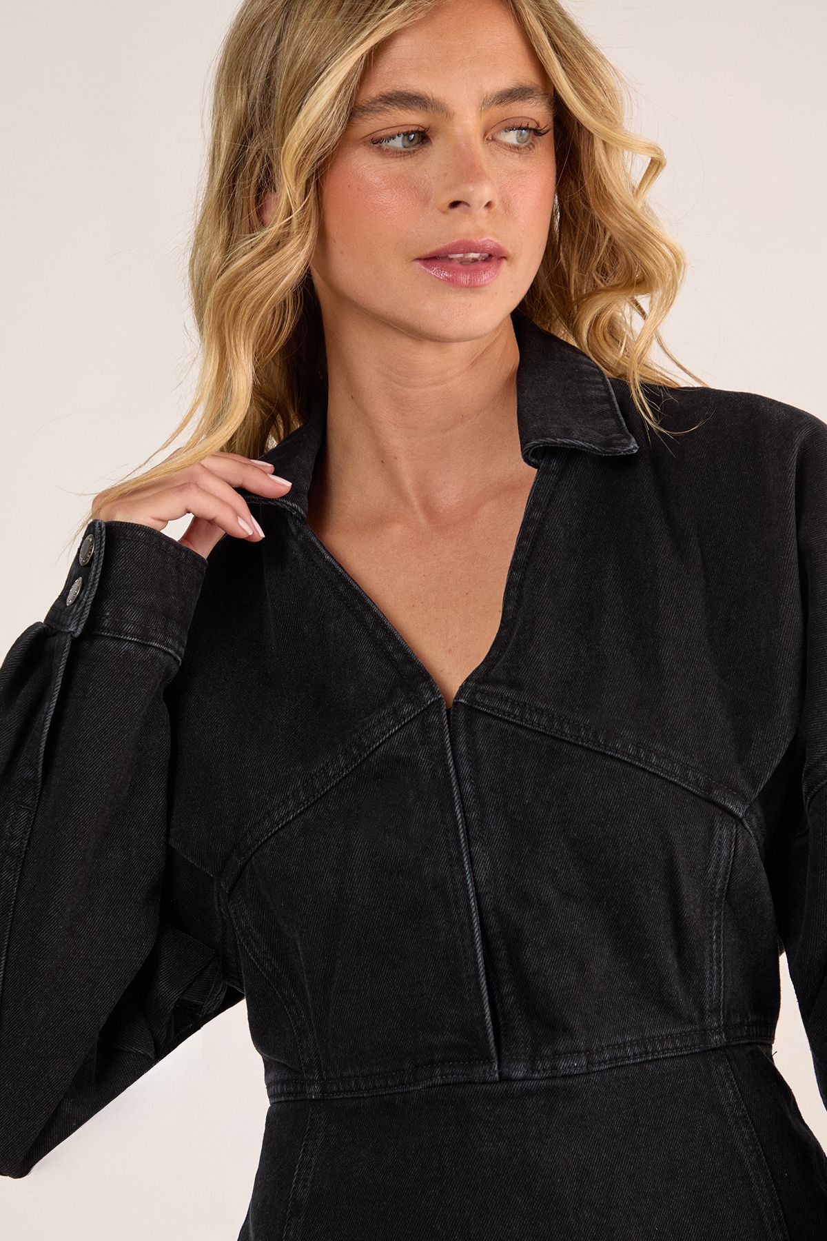 NastyGal Denim Corset Shirt Dress Washed Black image 5