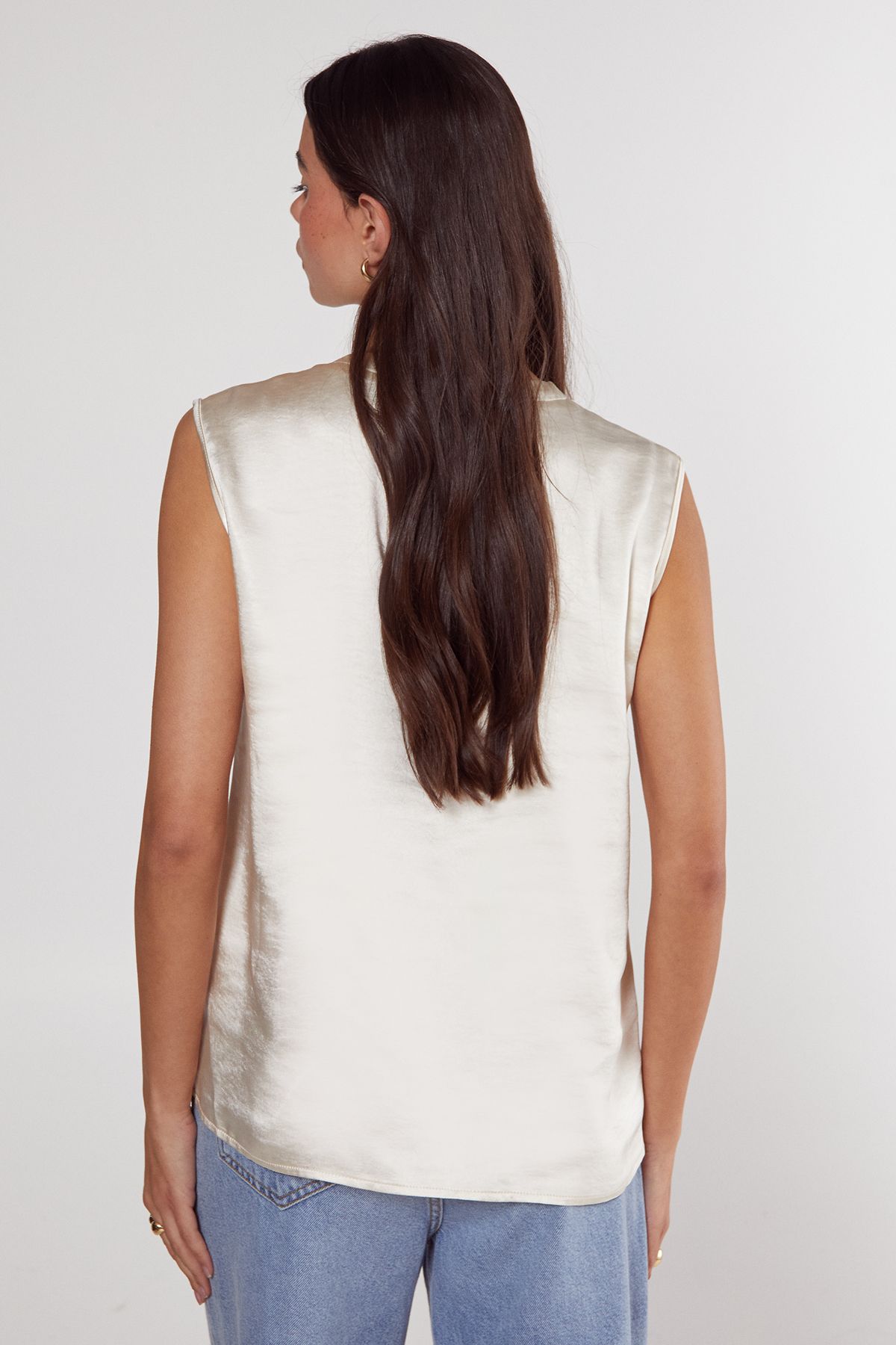 NastyGal Textured Satin Button Through Collarless Vest Champagne image 3