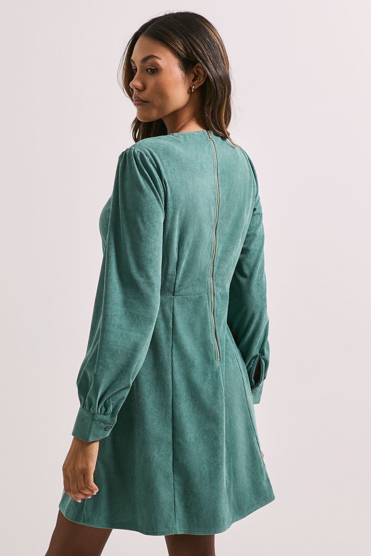 Dorothy Perkins Seam Detail Cord Mini Dress Green image 3