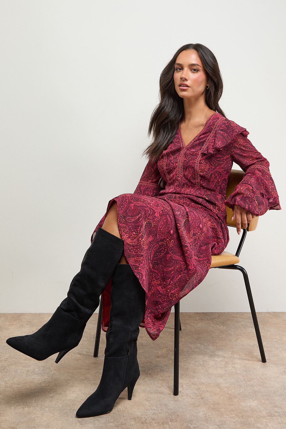 Oasis Kyrene Faux Leather Platform Gaucho High Block Heel Knee Boots Black image 2