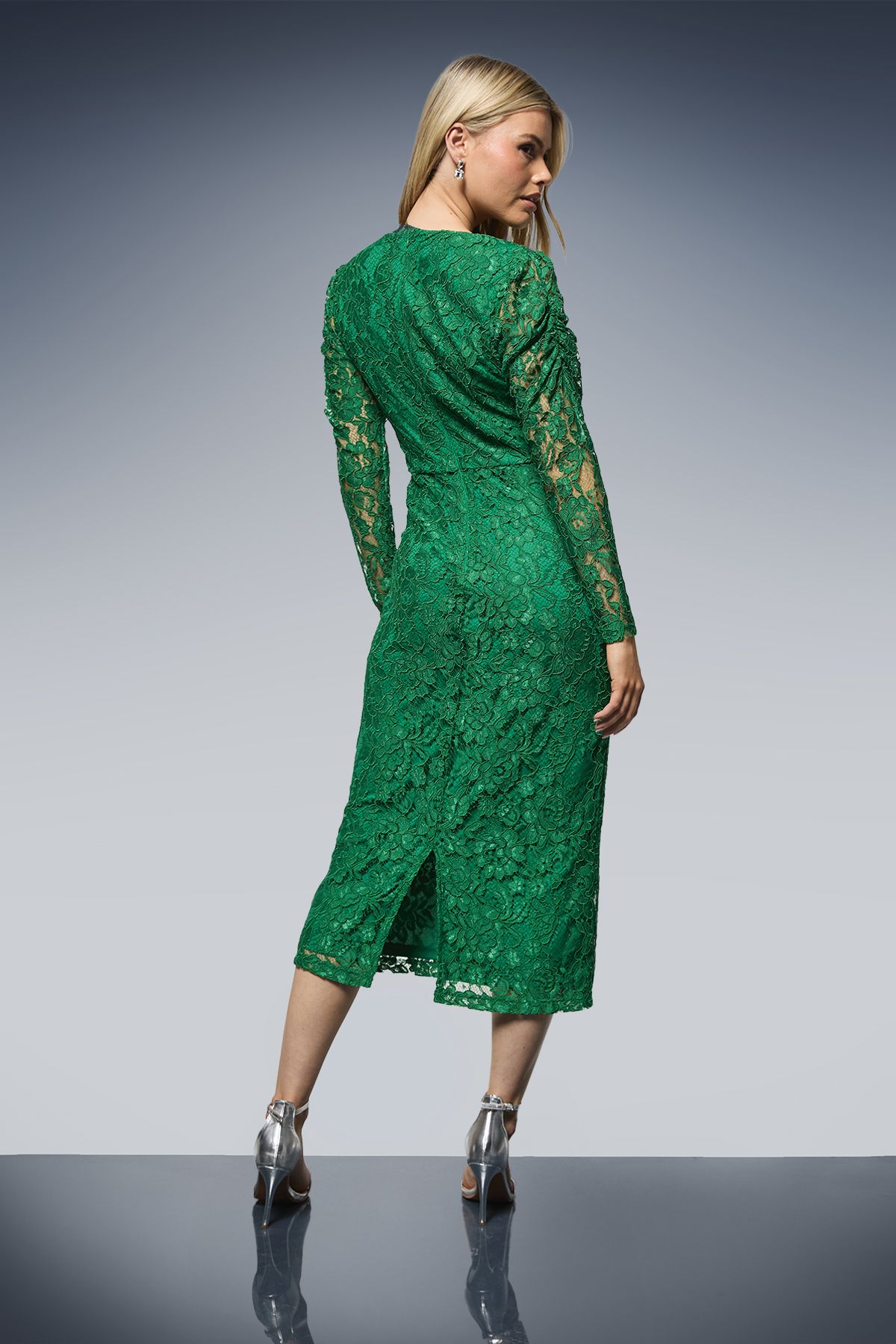 Dorothy Perkins DP Luxe Scoop Neck Lace Pencil Dress Green image 3