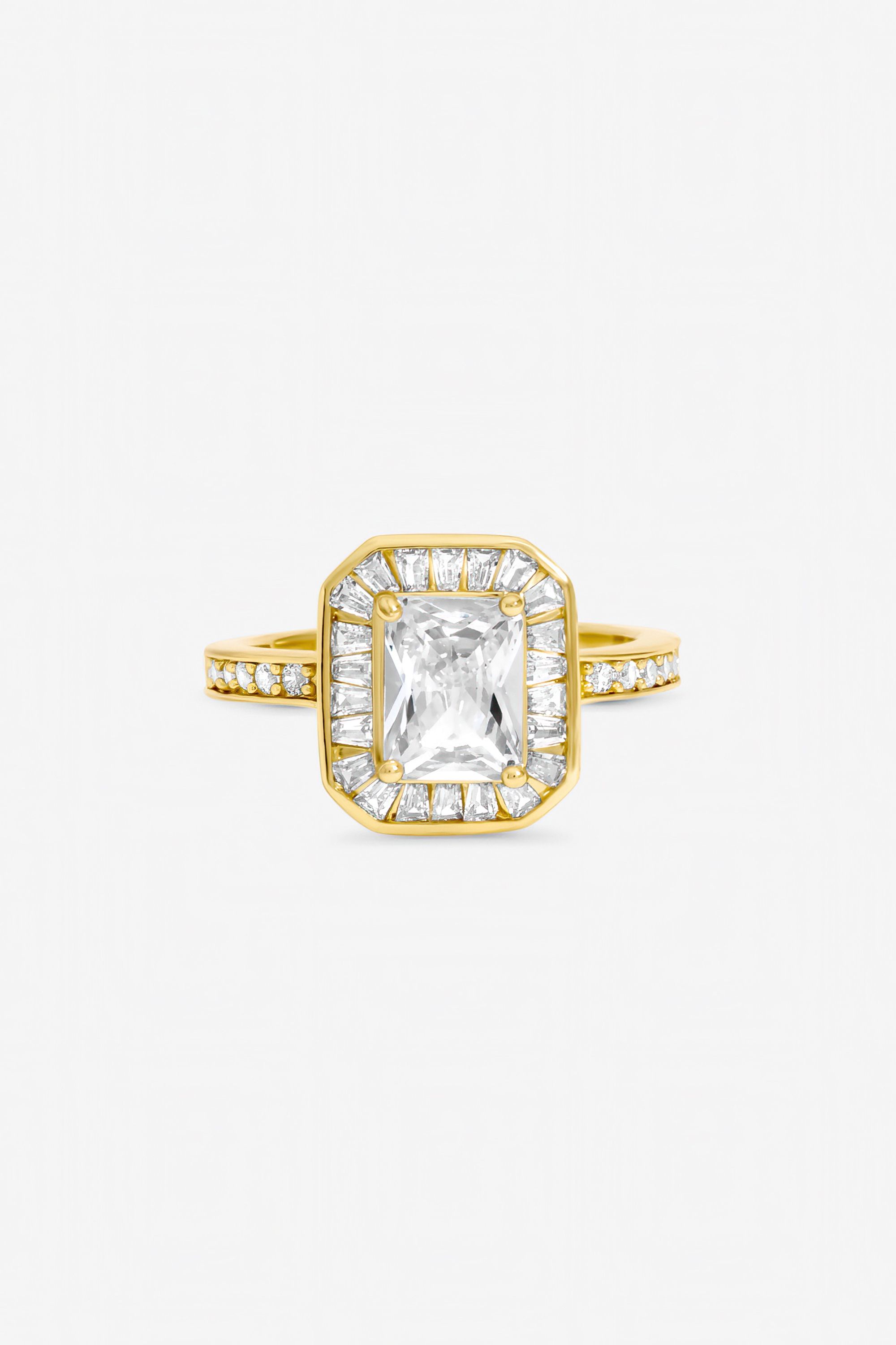 Jon Richard Gold Plated Emerald Cut Cubic Zirconia Ring