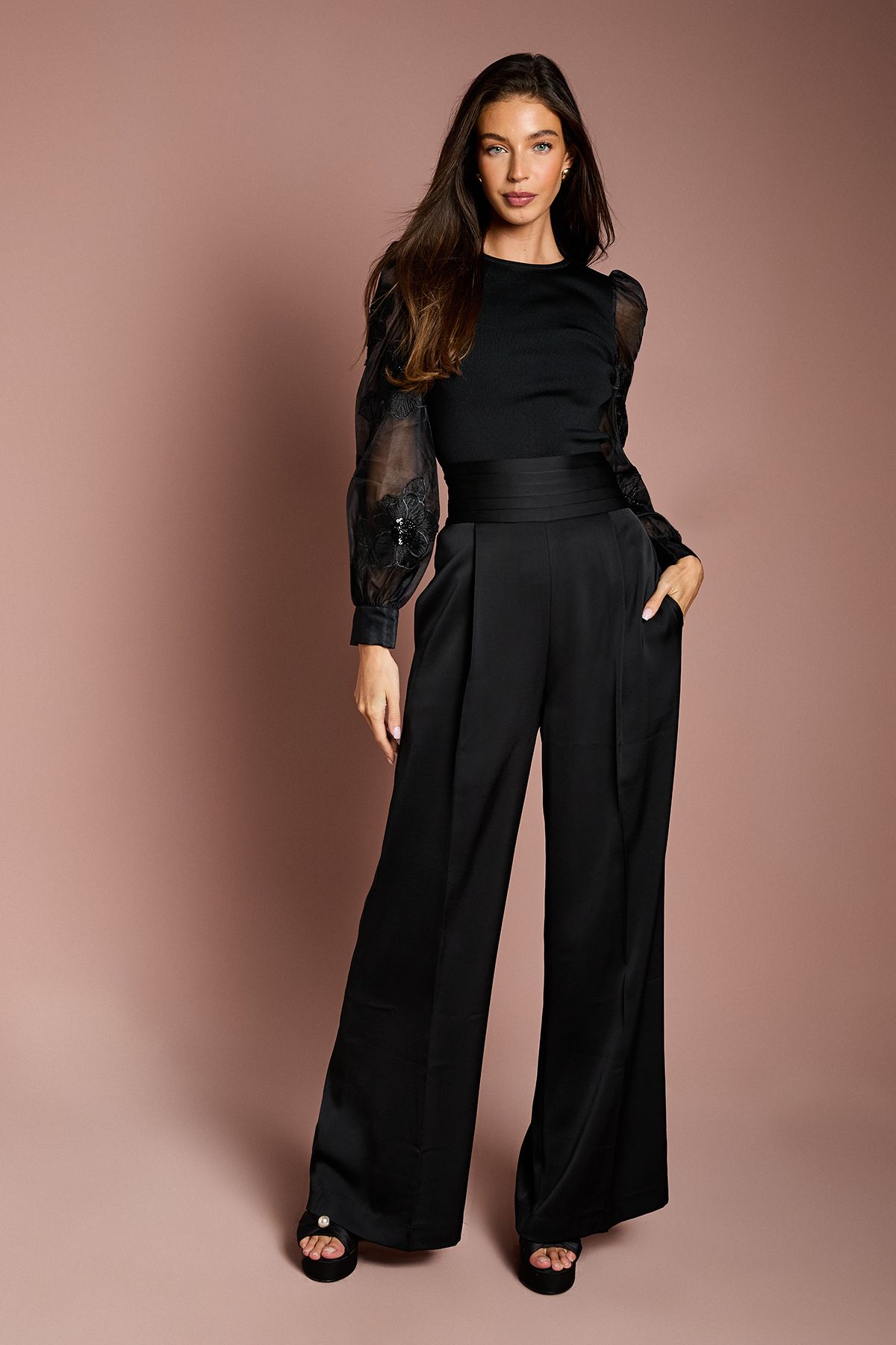 Coast Lisa Tan Satin Trim High Waist Trouser Black image 4
