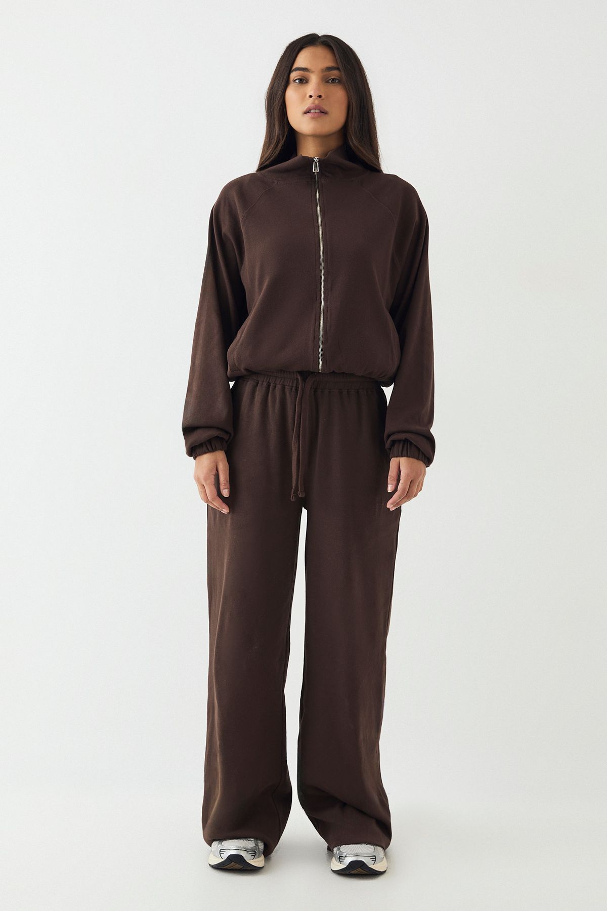 DSGN Studio DSGN Studio Rib Zip Through Funnel Neck Bomber Dark Chocolate image 5
