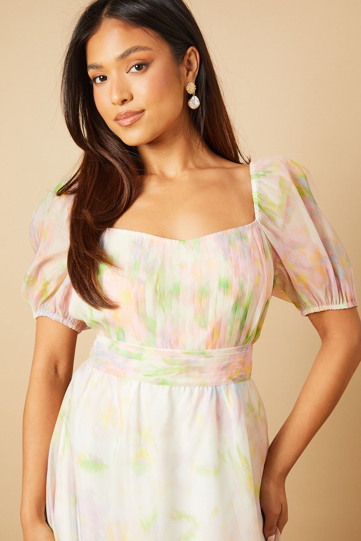 Oasis Petite Ruched Bust Organza Tiered Midi Dress Blush image 3