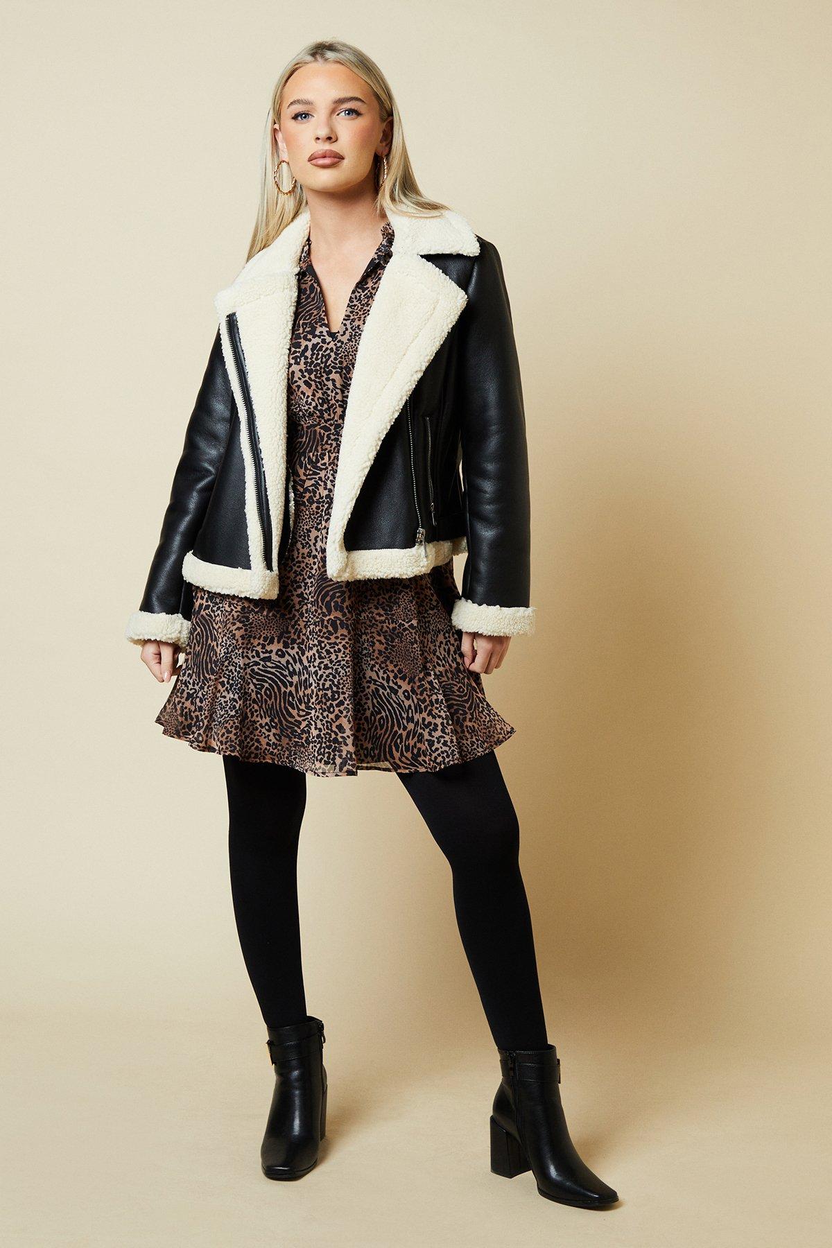 Dorothy Perkins Petite Short Aviator Jacket Black image 2