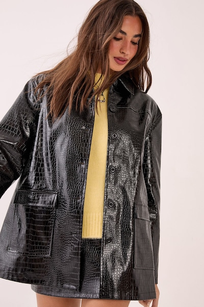 NastyGal Croc Vinyl Faux Leather Clean Jacket Black