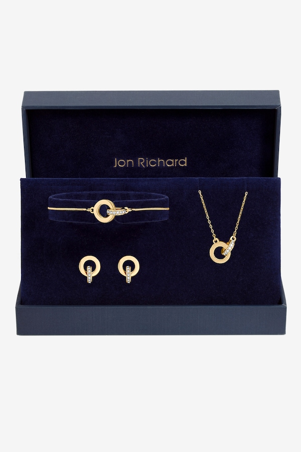 Jon Richard Gold Plated and Crystal Circle Link Trio Set - Gift Box
