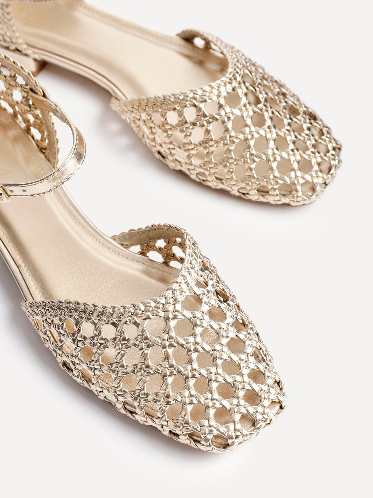 Linzi Suki Gold Faux Leather Woven Two Part Sandals image 4