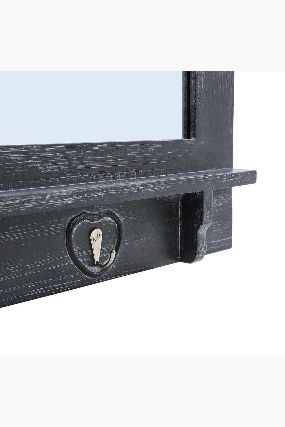 Living and Home 62cm W x 70cm H  Wood Grain Frame Wall Mirror with Hooks image 6