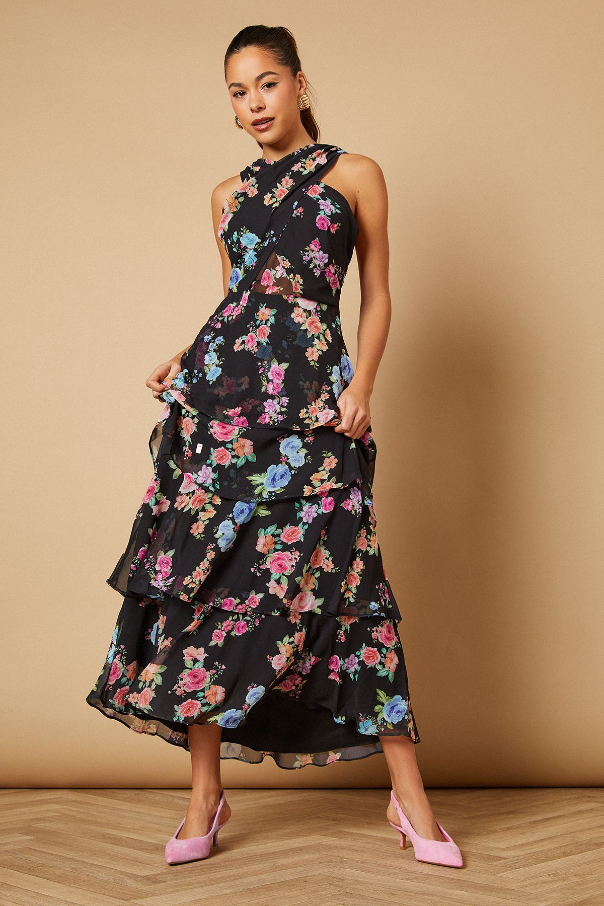 Oasis Adair Faux Suede Slingback Kitten Heel Court Shoes Pink image 1