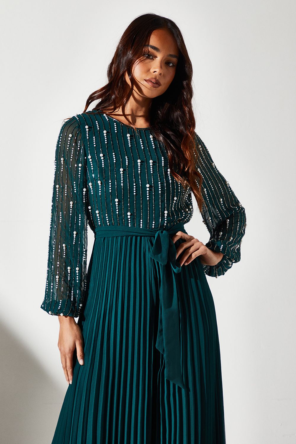 Coast Petite Party Long Sleeve Pearl Jumpsuit Forest image 2