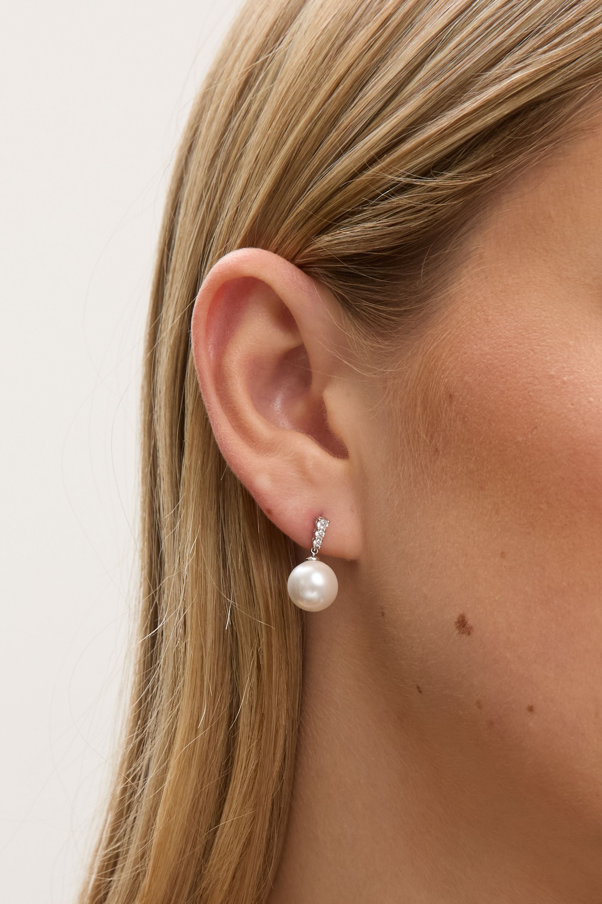 Jon Richard Rhodium Plated Crystal Stick and Pearl Earrings image 2