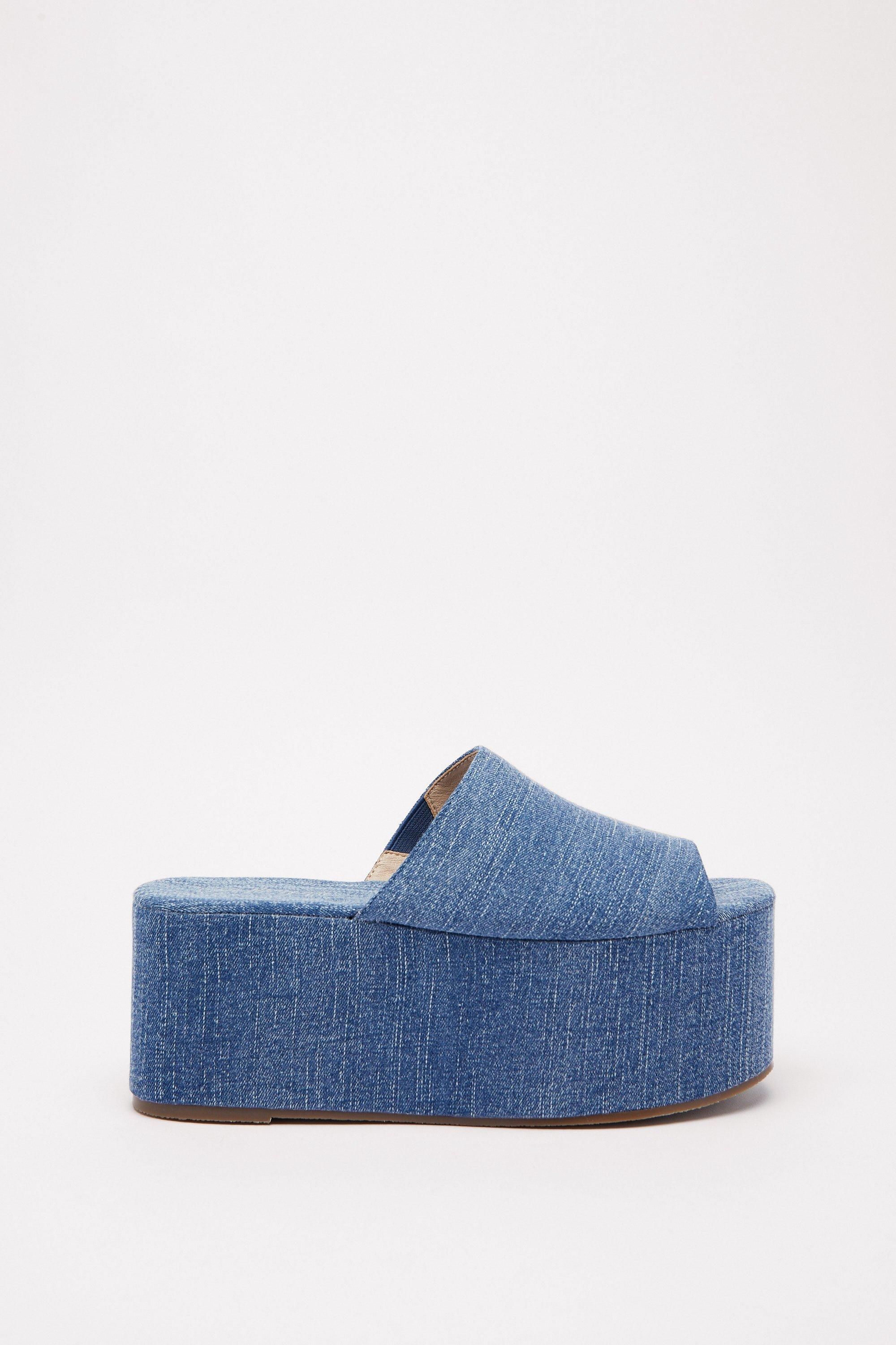 NastyGal Denim Fabric Platform Sandals Blue image 4