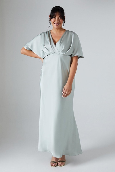 Coast Plus Batwing Sleeve Satin Fishtail Maxi Bridesmaid Dress Sage