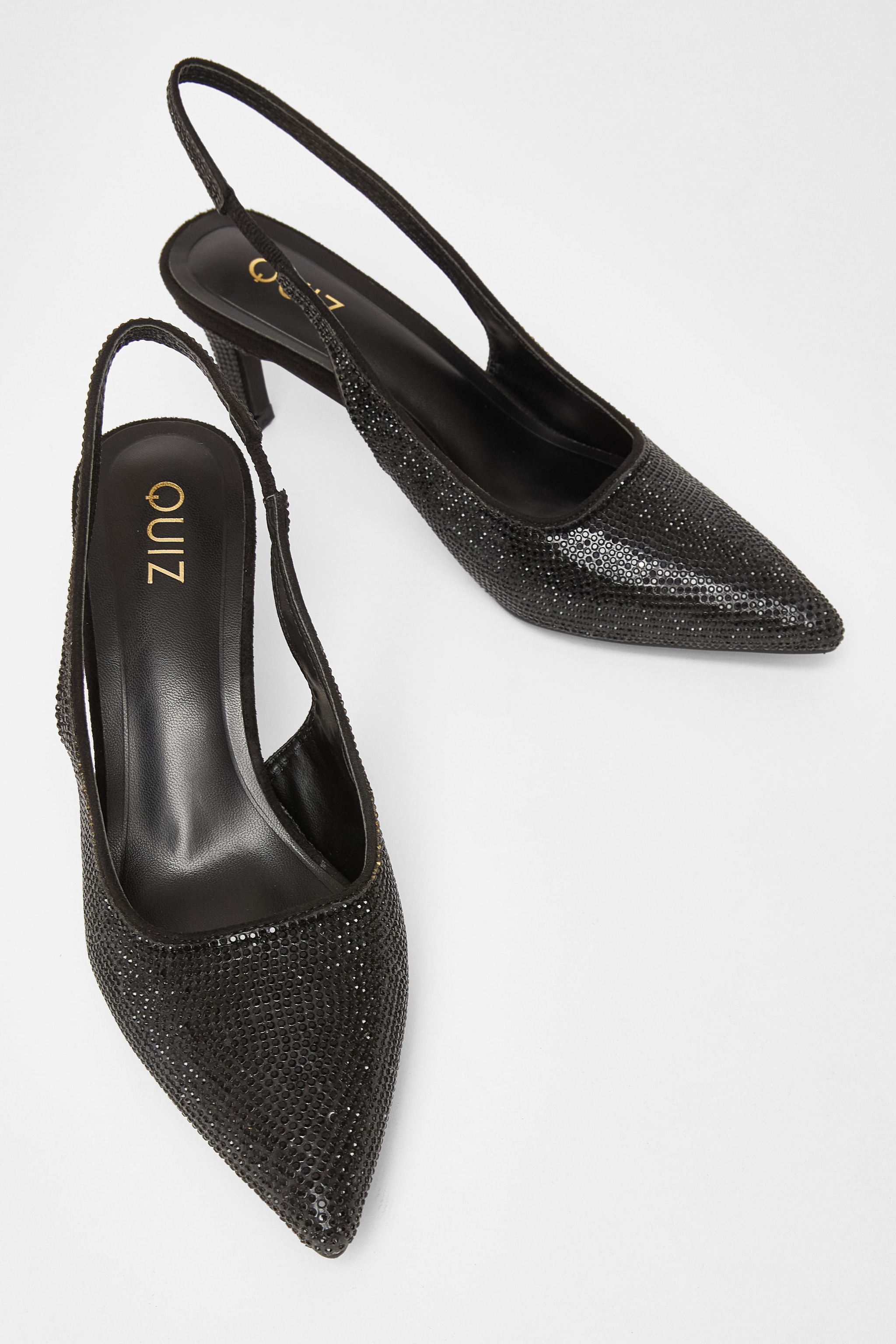Quiz Black Diamante Sling Back Heels image 2