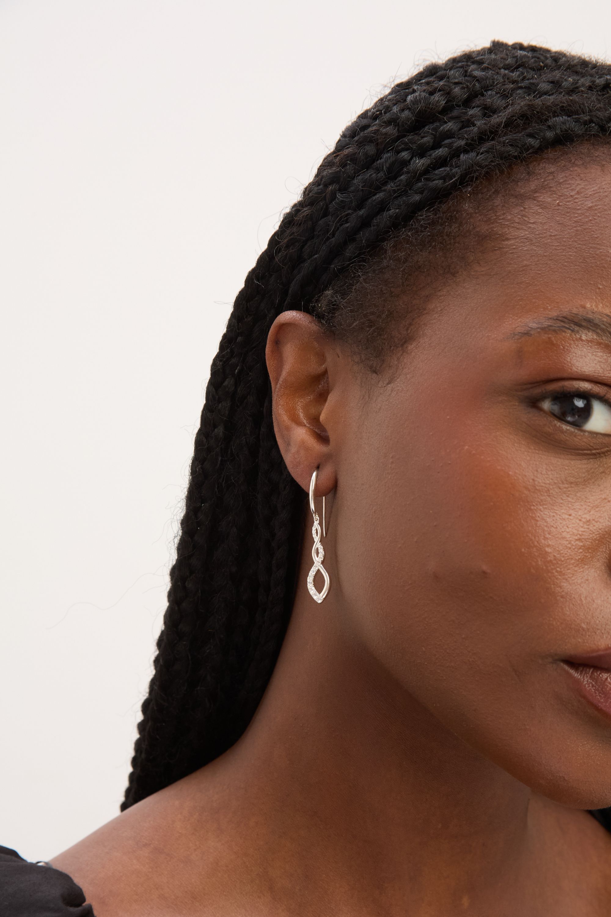 Simply Silver Simply Silver Sterling Silver 925 Polished and Cubic Zirconia Infinity Fishhook Drop Earrings image 3