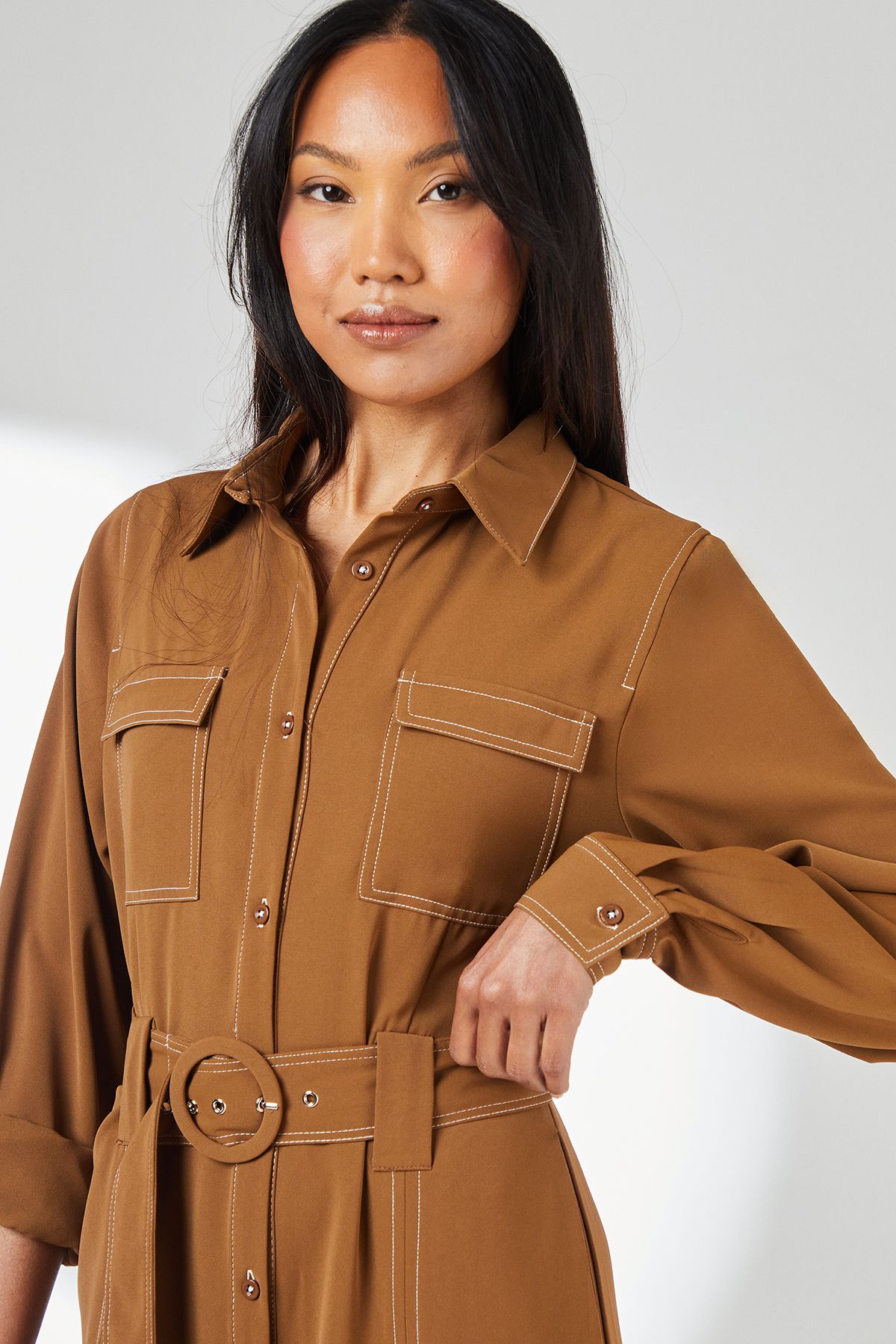 Principles Brown Stitch Belted Utility Dress Brown image 4