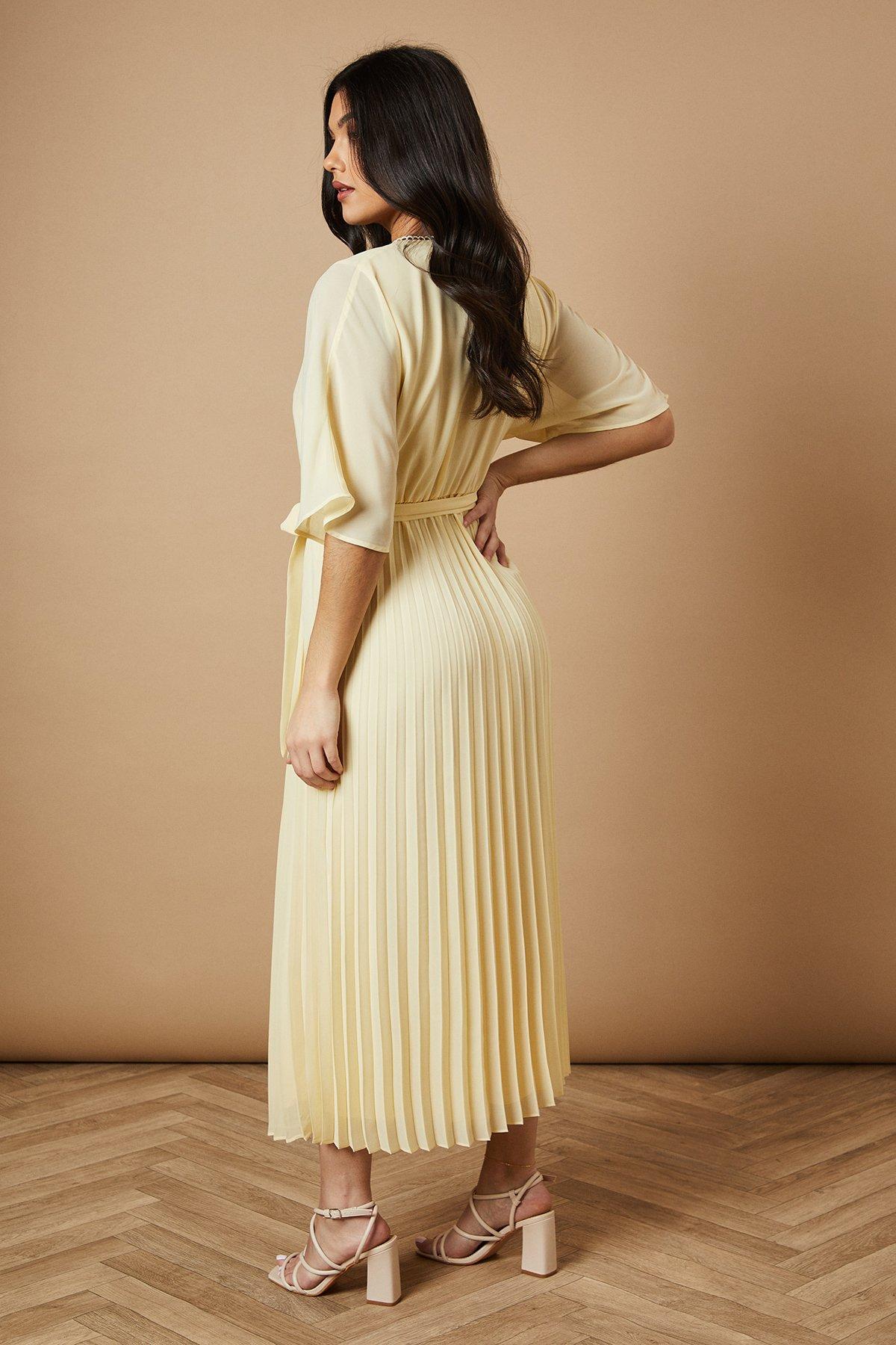 Oasis Occasion Kimono Sleeve Pleated Midi Dress Butter image 3