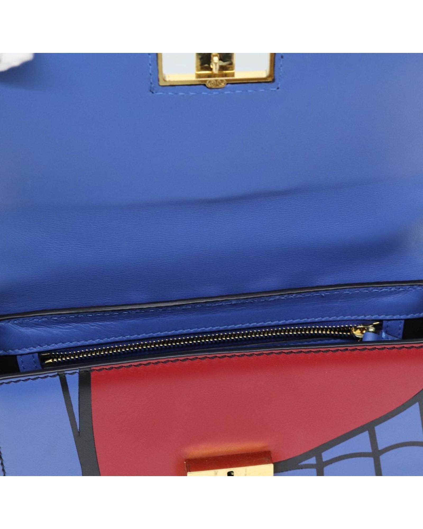 Valentino Preloved Rockstud Printed Calfskin Leather Bag Wo - Blue Shoulder image 10