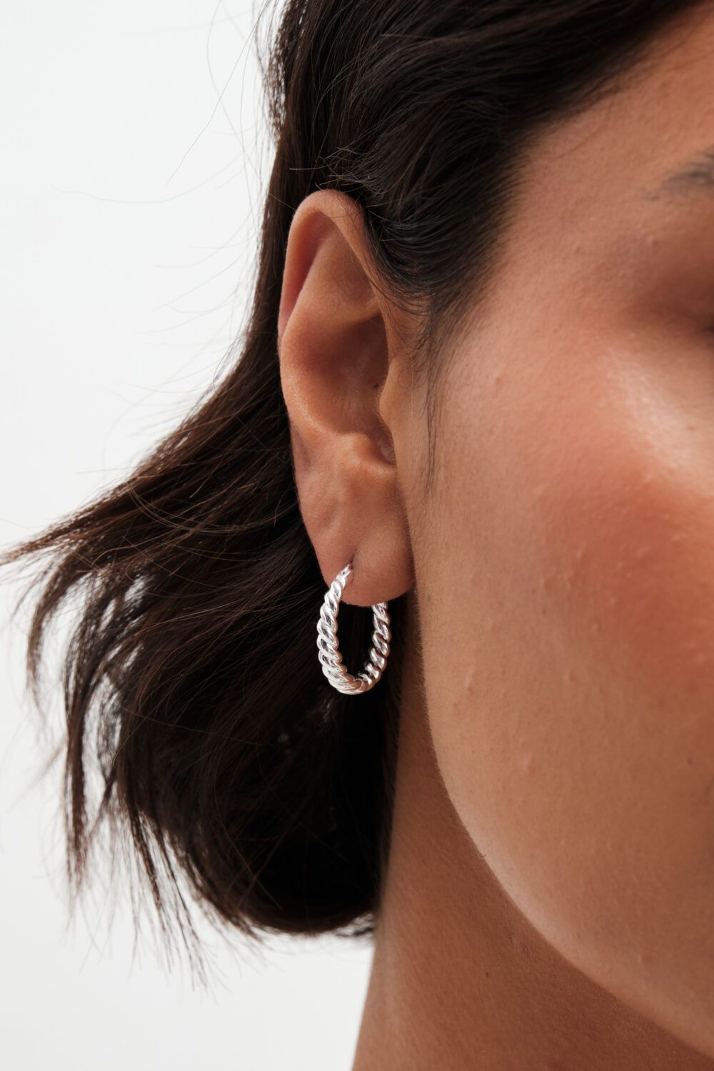 Simply Silver Sterling Silver 925 Polished Textured Hoop Earrings image 1