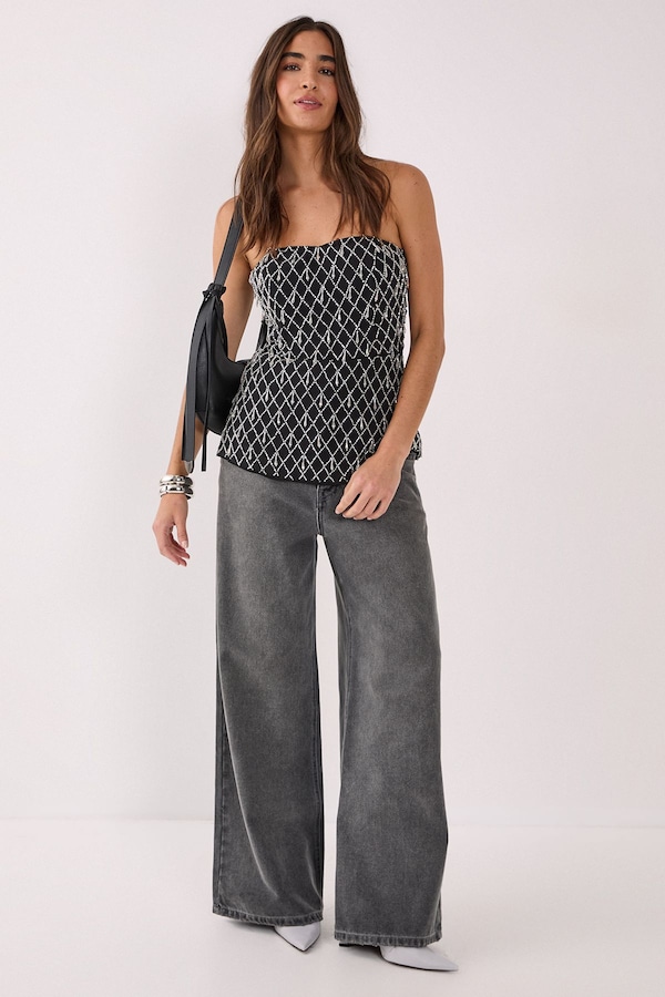 NastyGal Droplet Embellished Longline Bustier Top Black