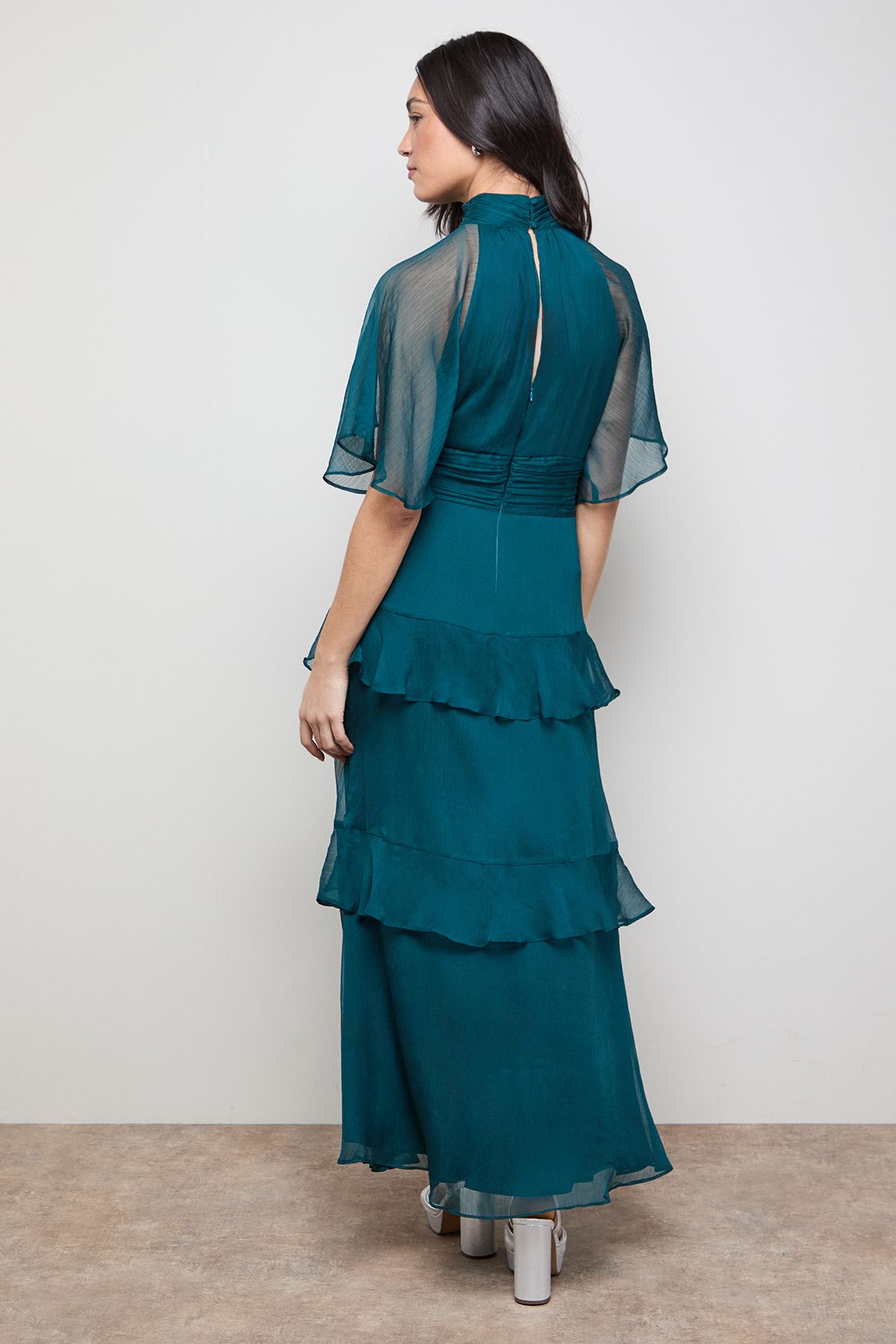 Oasis Angel Sleeve Chiffon Frill Maxi Dress Forest image 4