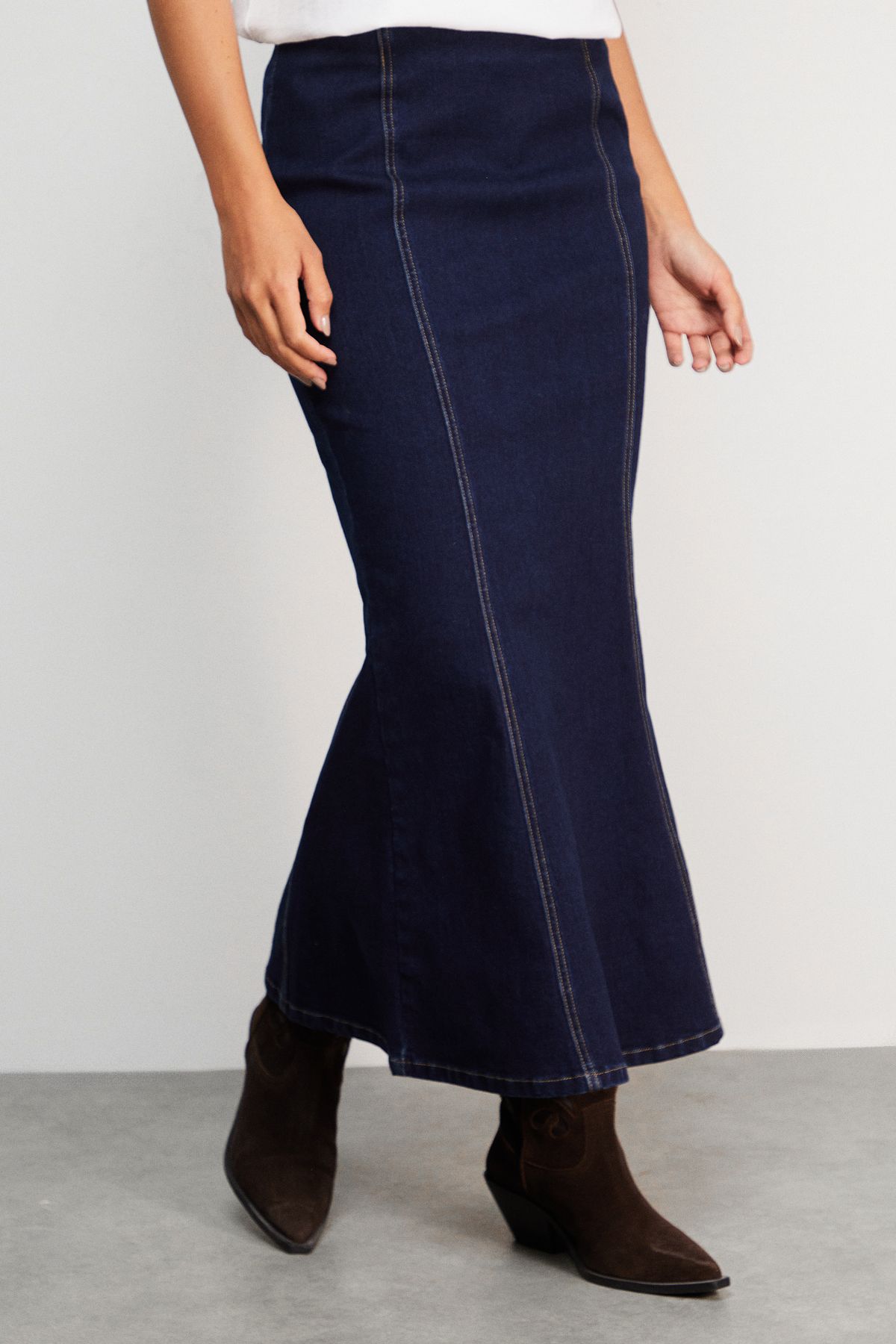 Warehouse Denim Fishtail midi skirt Indigo image 2