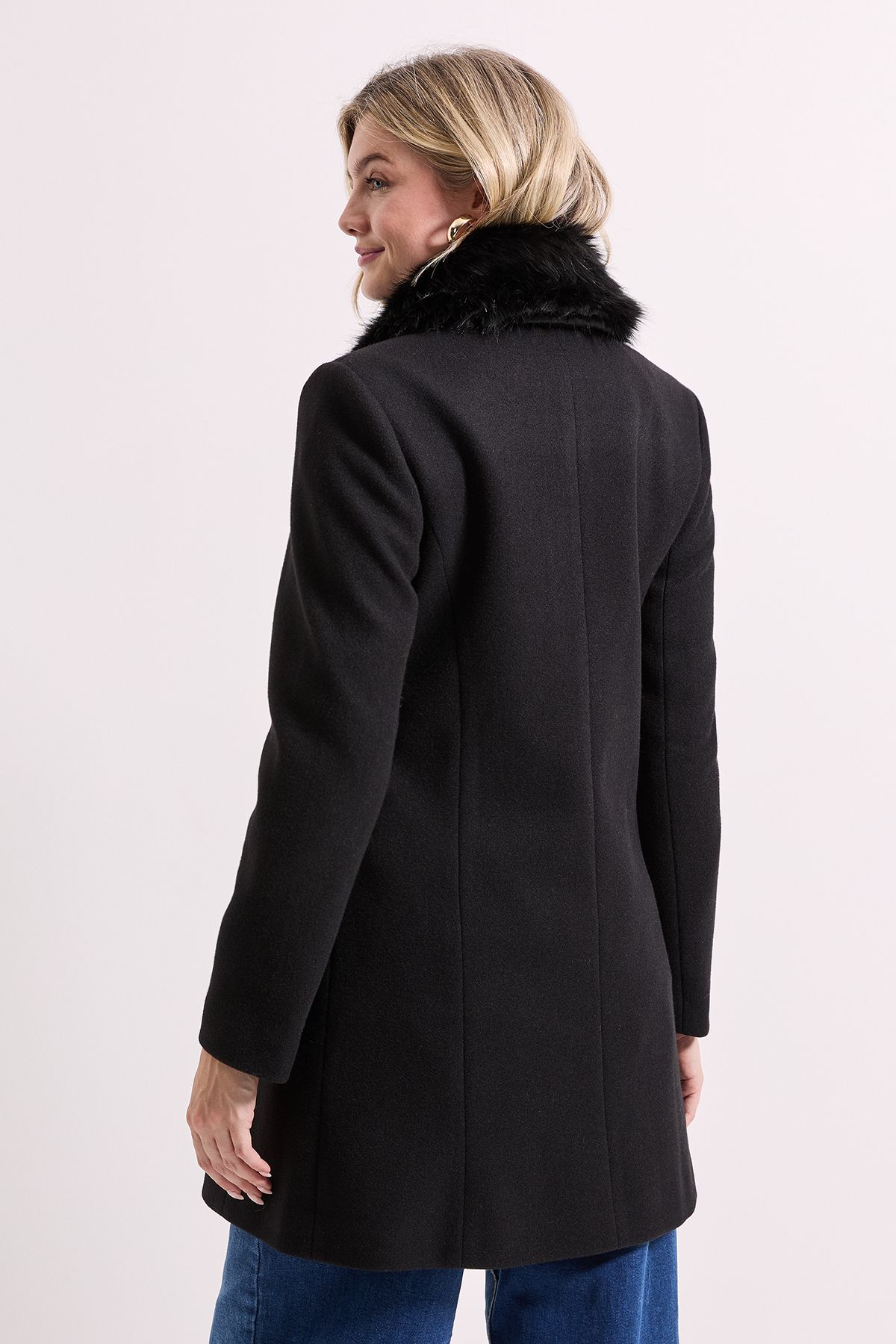 Dorothy Perkins Faux Fur Collar Dolly Coat Black image 5