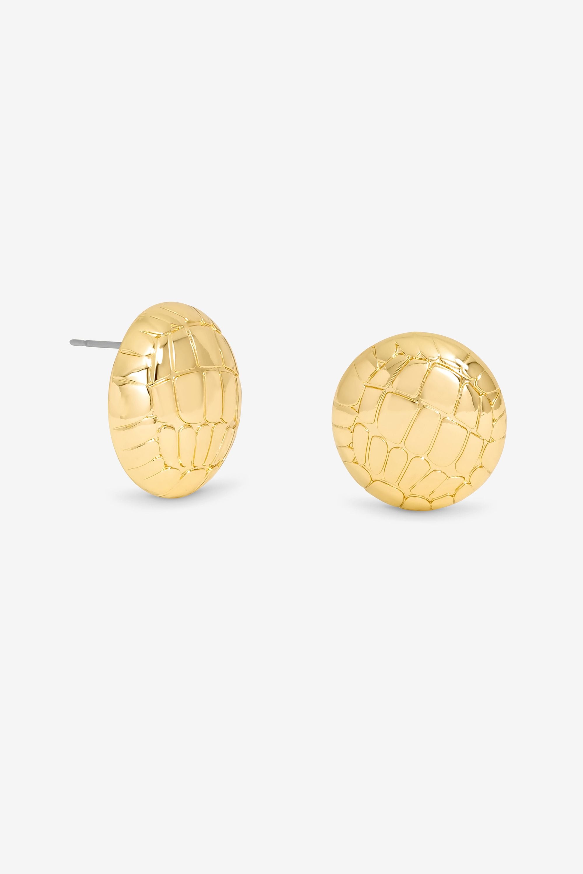 Mood Gold Polished Snake Textured Round Dome Earrings image 1
