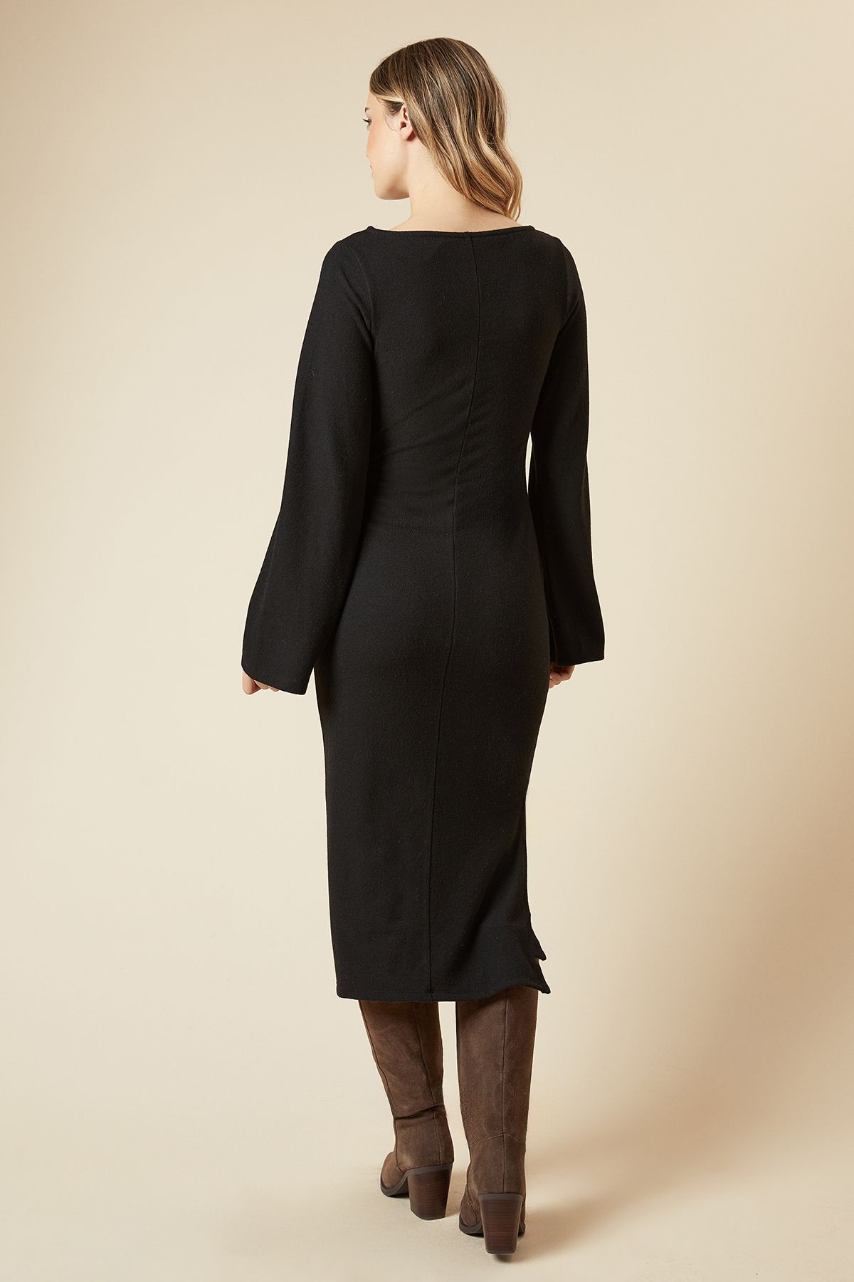 Dorothy Perkins Brushed Tie Front Midi Dress Black image 3