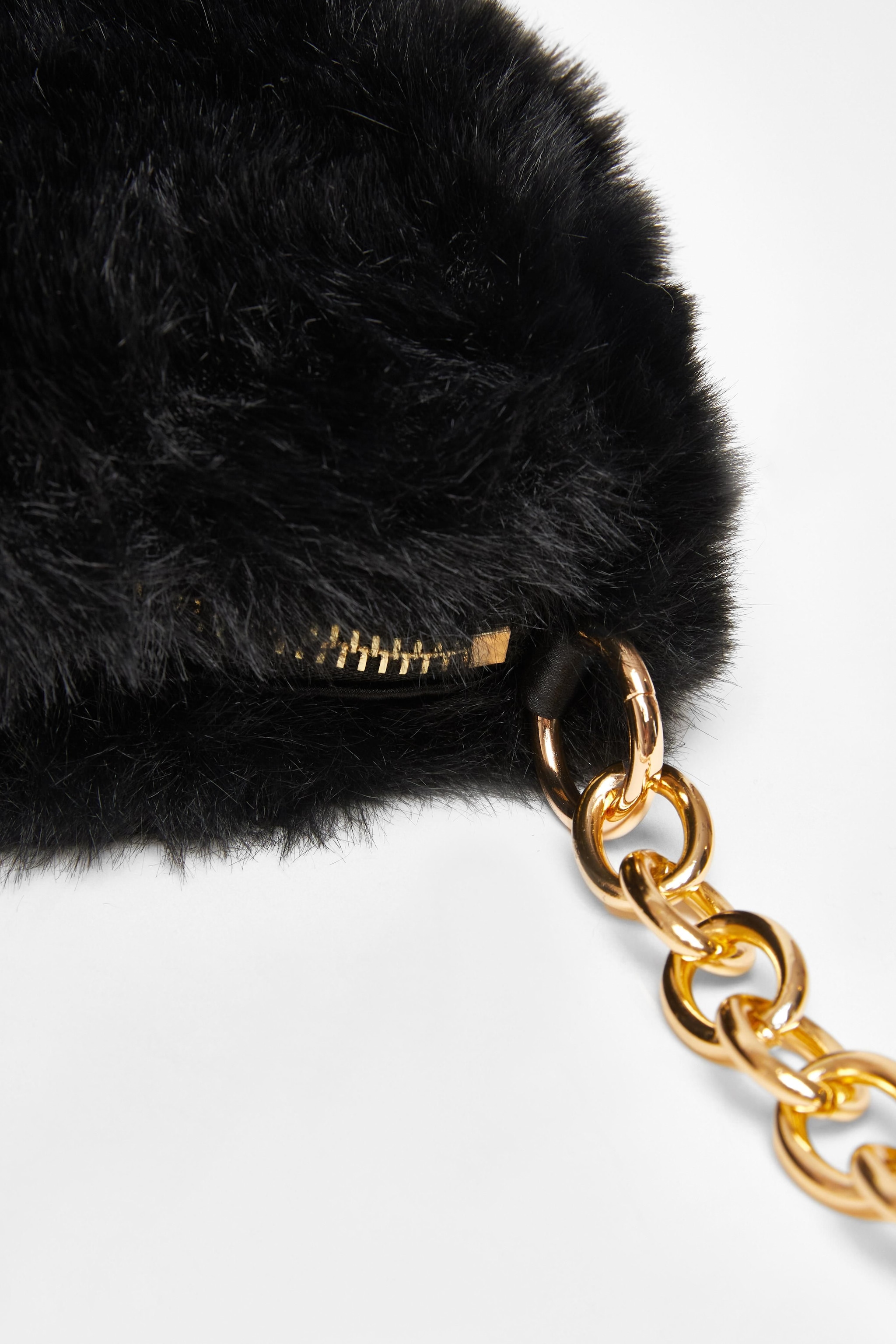 Quiz Black Faux Fur Shoulder Bag image 5