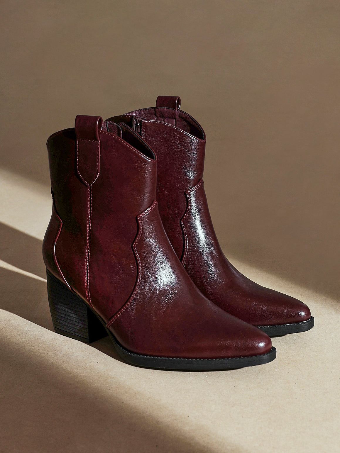 Linzi Jessie Burgundy Faux Leather Western Ankle Boot image 2
