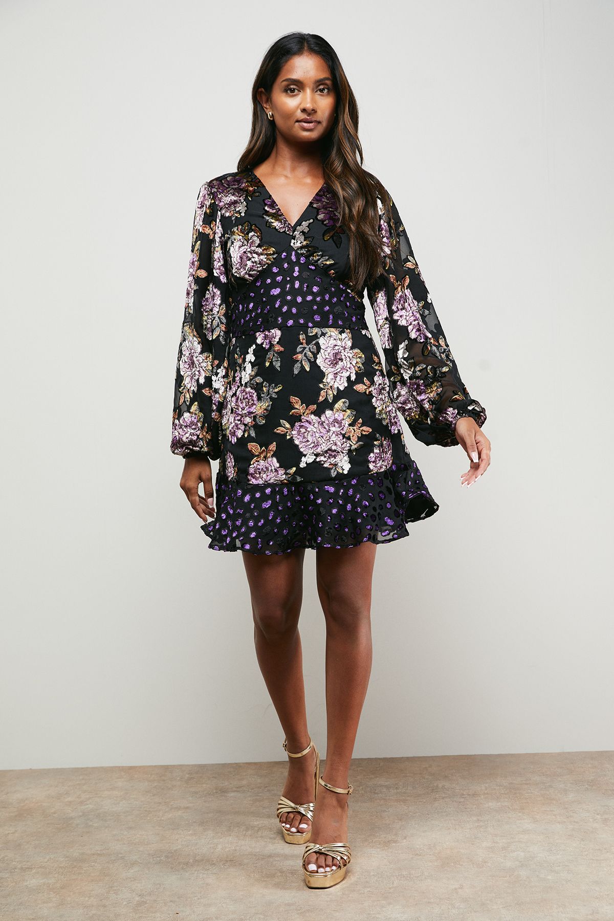Oasis Floral Devore Mix Mini Dress Floral image 1