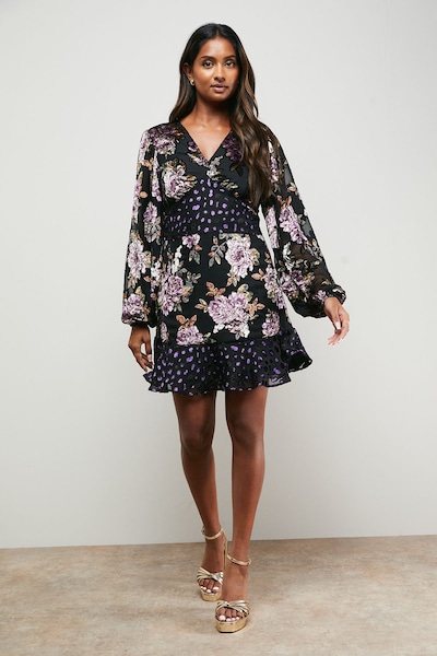 Oasis Floral Devore Mix Mini Dress Floral