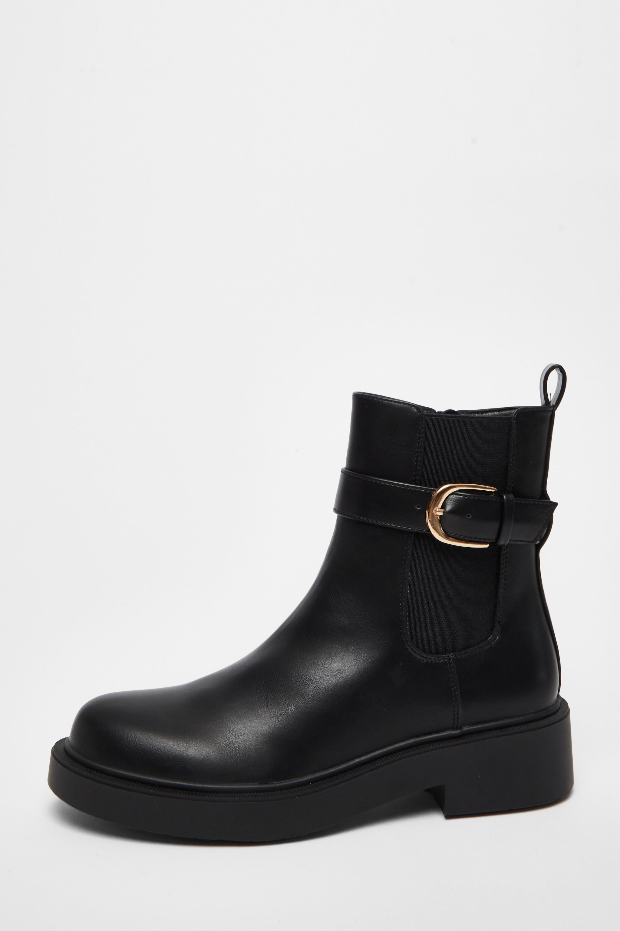 Quiz Black Faux Leather Chunky Buckle Boots image 3