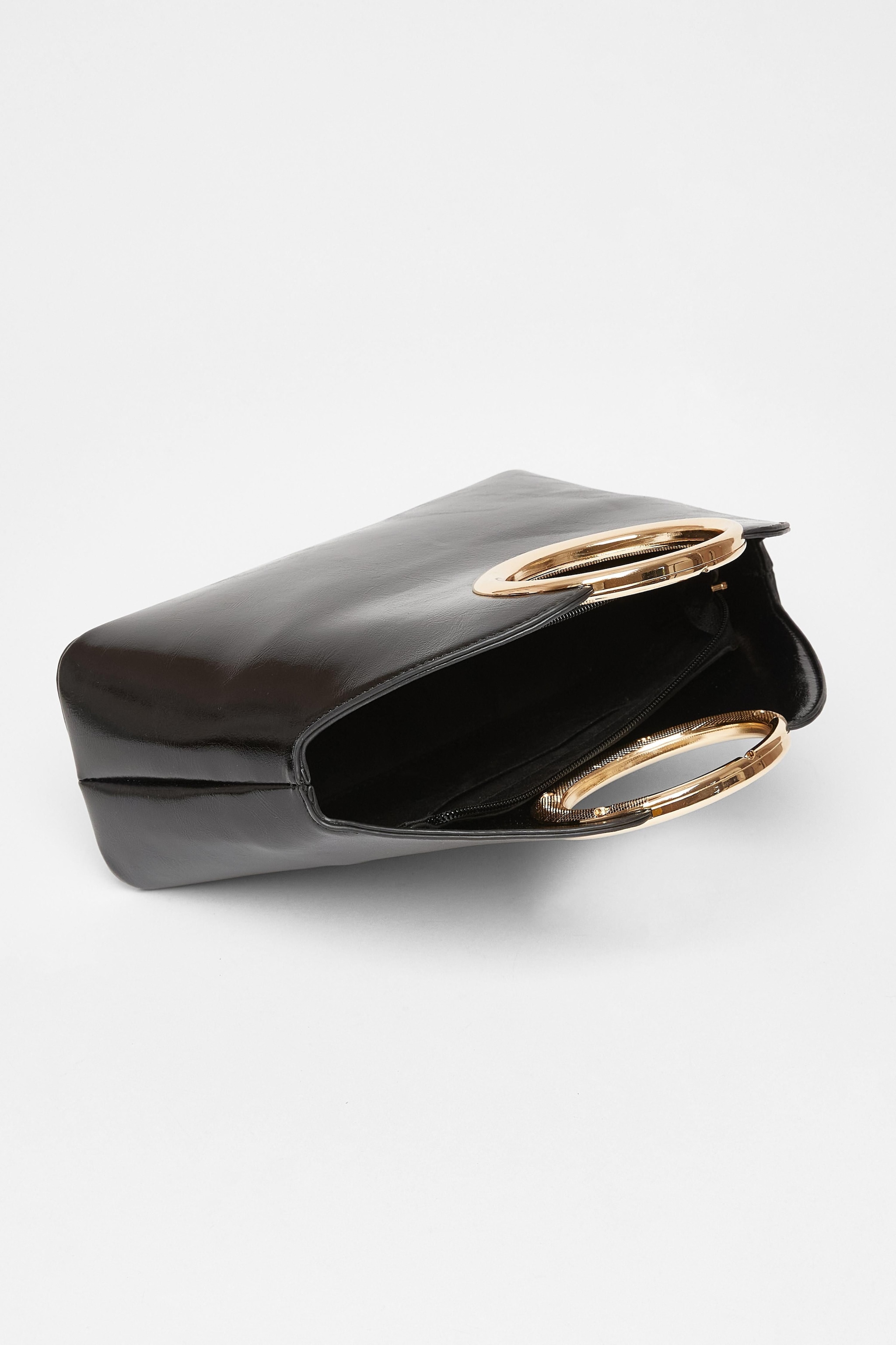 Quiz Black Faux Leather Top Handle Bag image 2