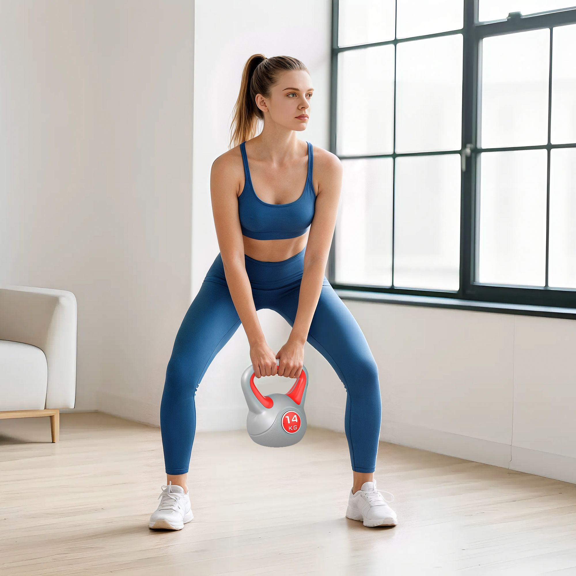 SPORTNOW 14kg Kettle Bell with Handle for Home Gym, Red and Grey