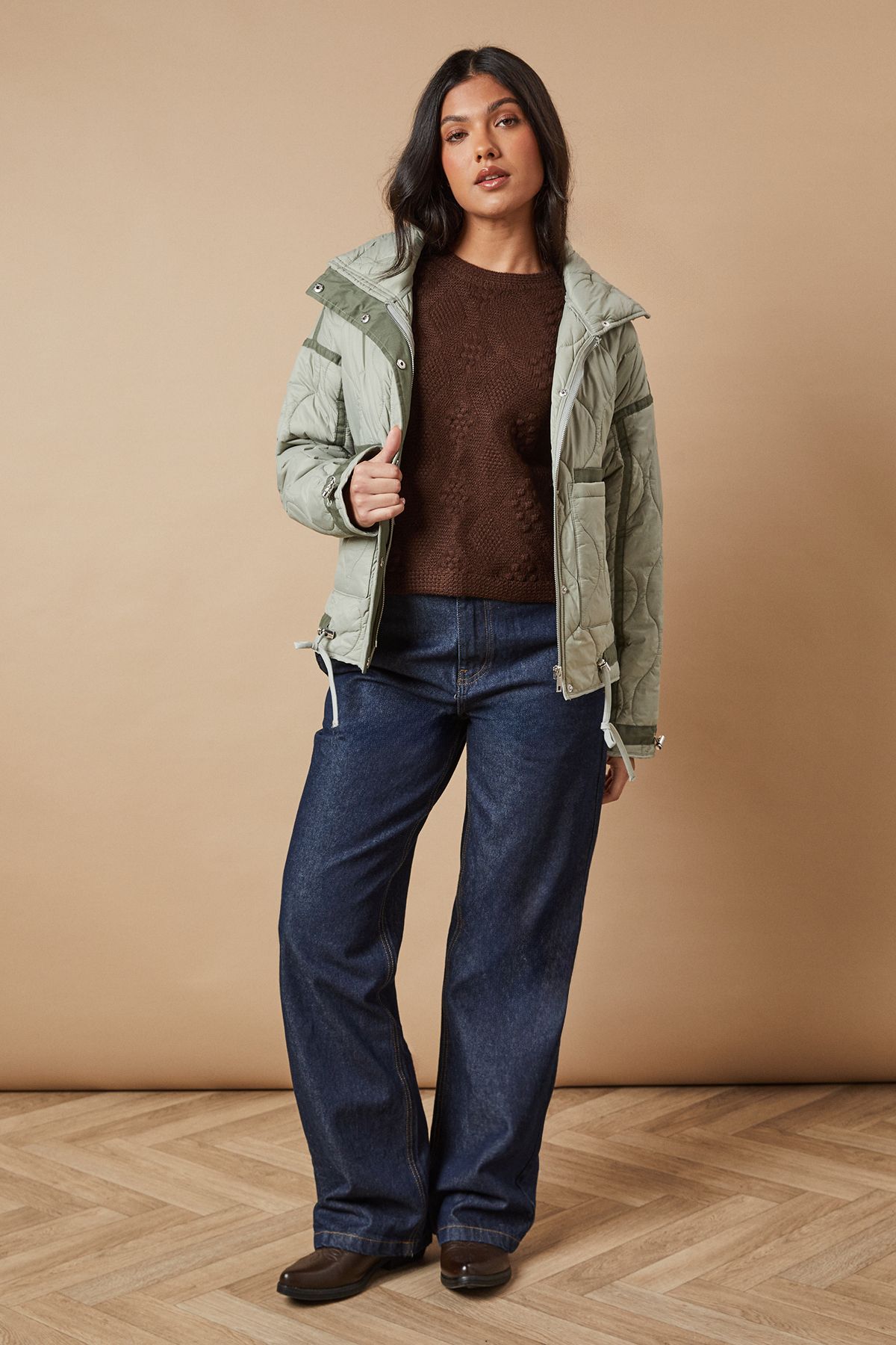 Oasis Onion Quilted Popper Jacket Sage image 2