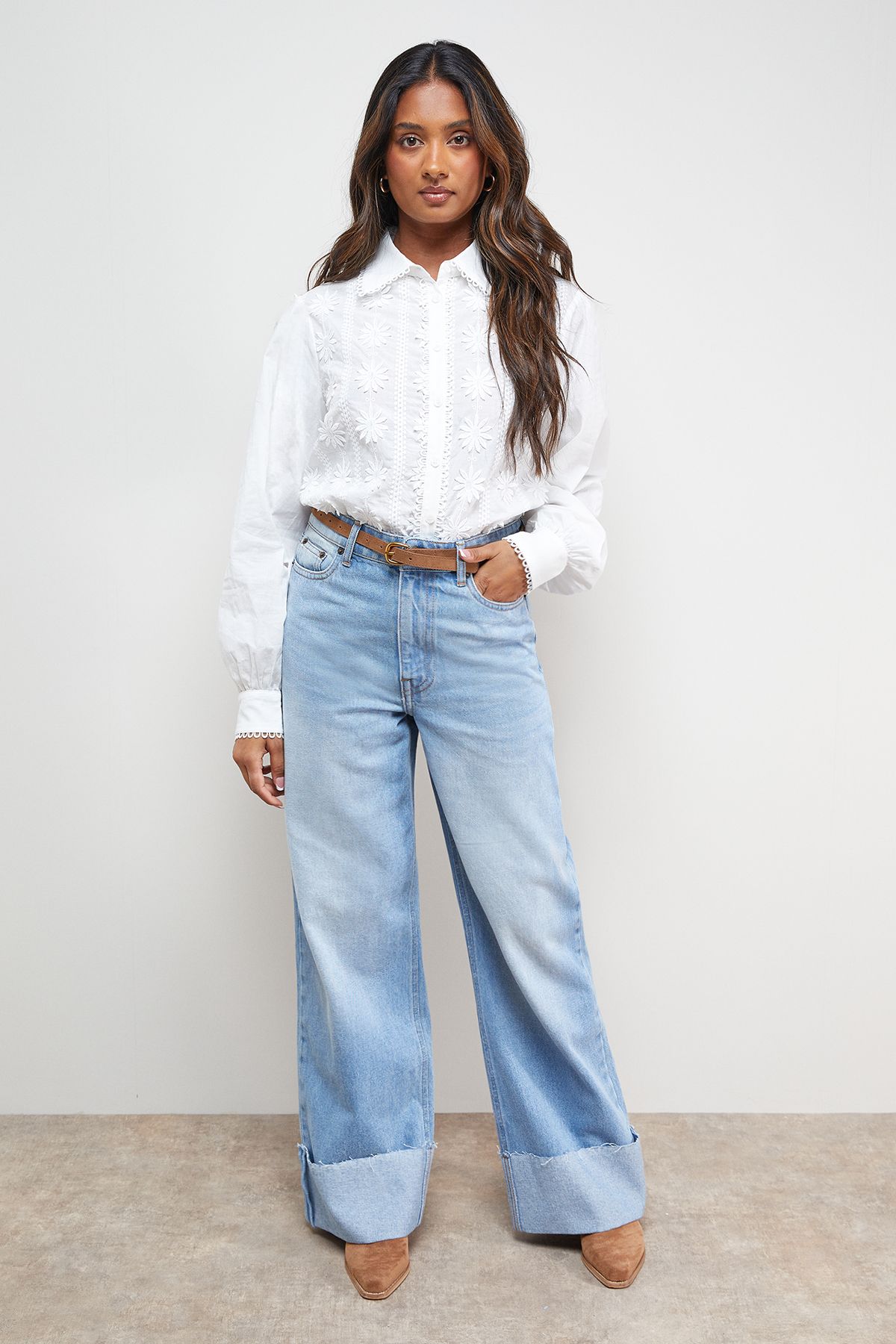 Oasis Floral Embroidered Long Sleeve Blouse White image 2